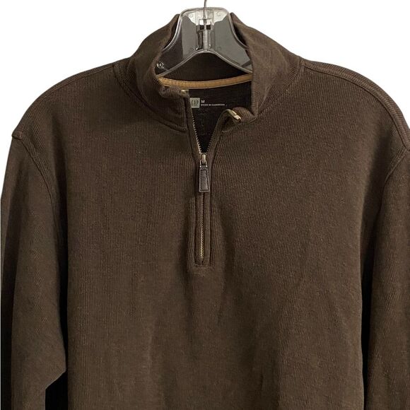 GAP Half-Zip Mock Neck Sweater Sweatshirt Men's Size M Brown Pullover Cotton - Picture 5 of 15